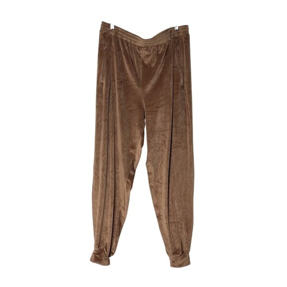 Skims Brown Velour Jogger Pants Women's 2XL Drawstring Waist & Zippered Pockets - Picture 7 of 8